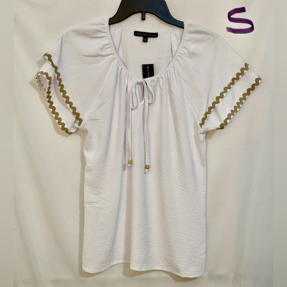 Adrienne Vittadini White Tee with Gold Accents